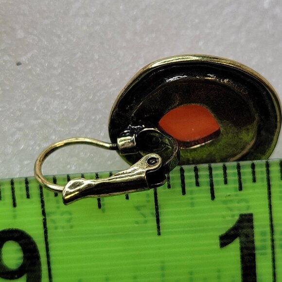 Amber Orange and Gold Tone Earrings - Picture 6 of 11